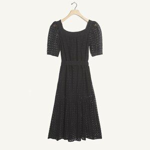 Maeve Anthropologie Josette Eyelet Midi Dress Black XS Puff Sleeve